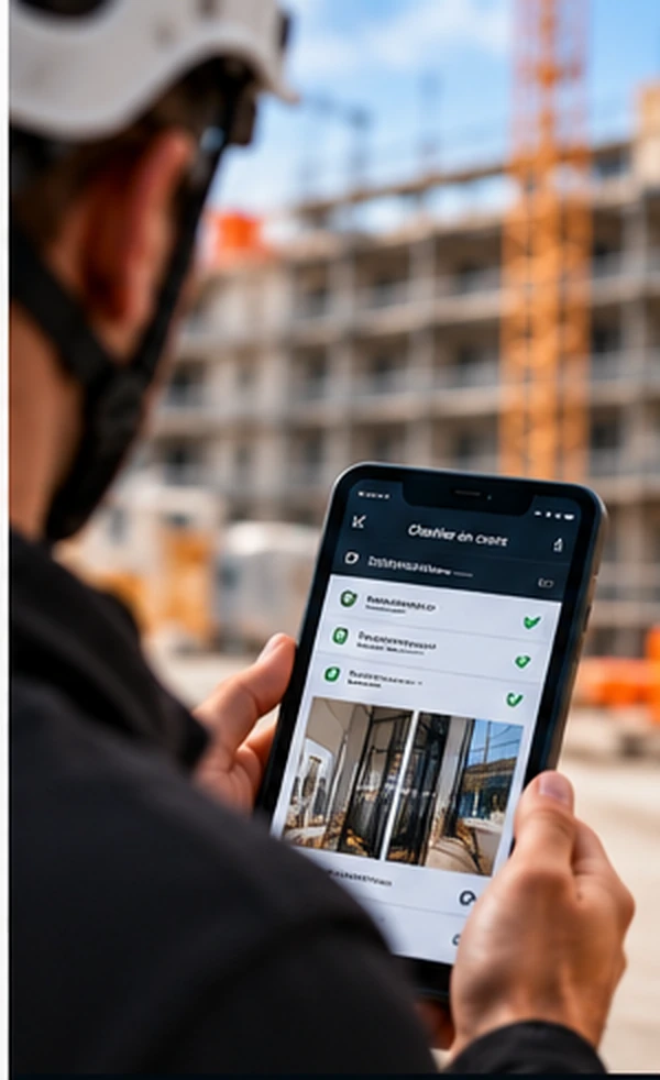Illustration : une personne consulte le suivi d’un chantier sur son téléphone